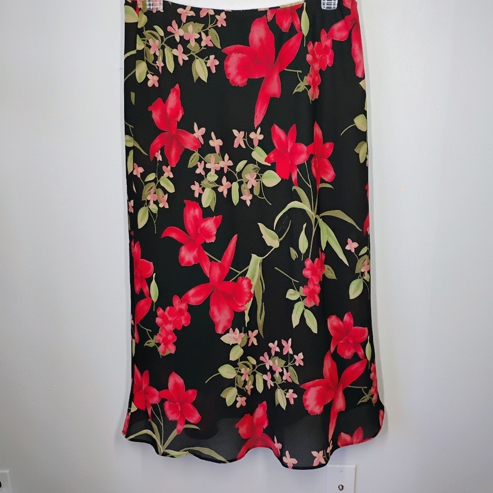 Vintage Just In Thyme Floral Midi Skirt Womens Plus 16 Black Red Whimsigoth Fall